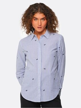 Rails Taylor Embroidered Broken Hearts Shirt Blue Stripe EUC Size Small